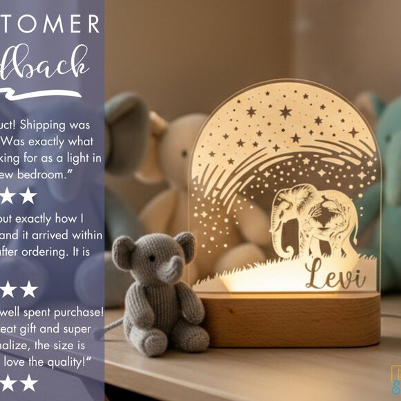 Personalized Elephant Night Light – Custom LED Lamp for Kids Room - Picture 7 of 8